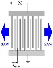 Schematic diagram of a SAW transducer consisting of crossed electrodes